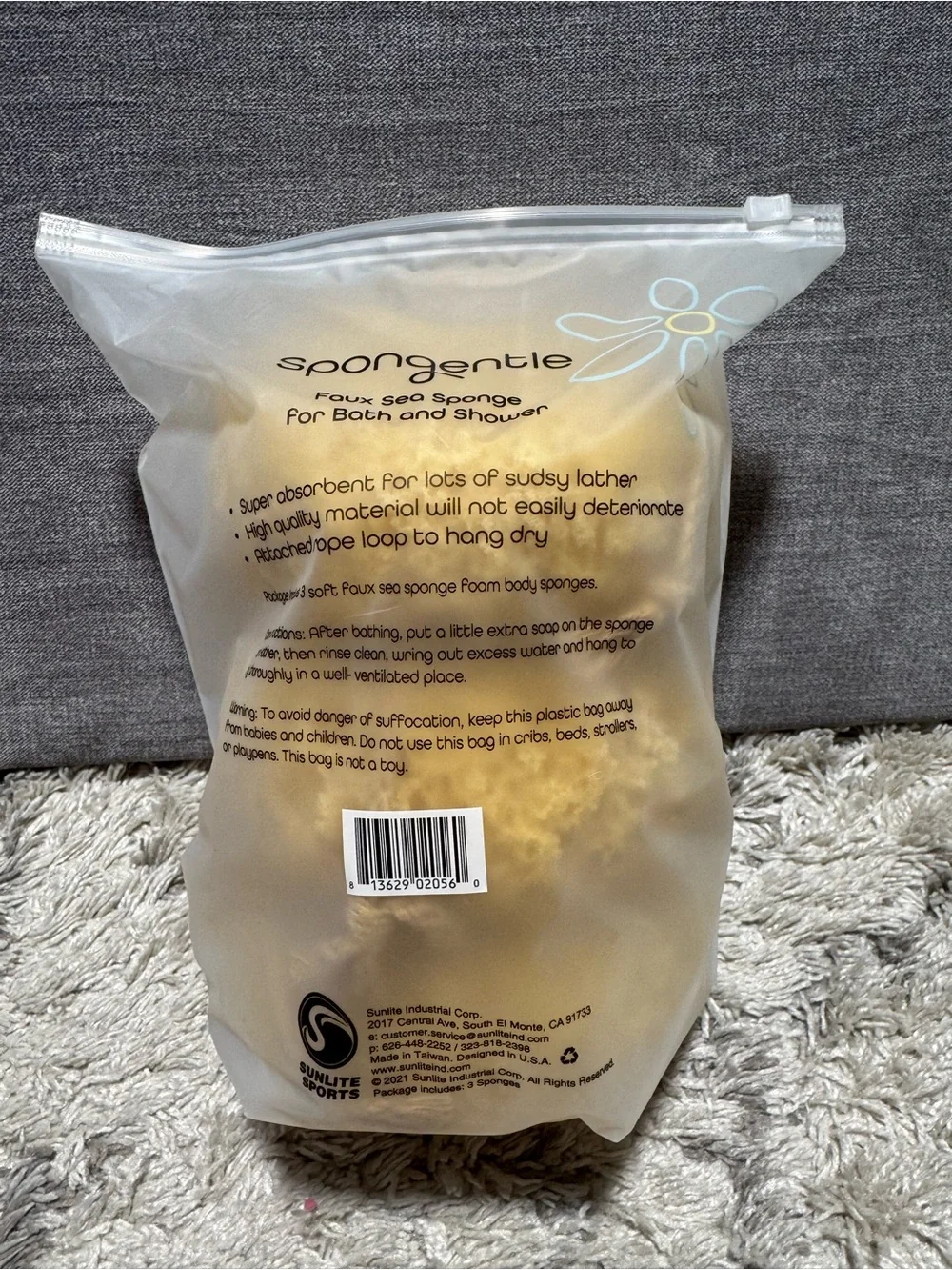 Faux Sea Sponge Loofah for Bath and Shower - Yellow (Pack of 3 in bag)